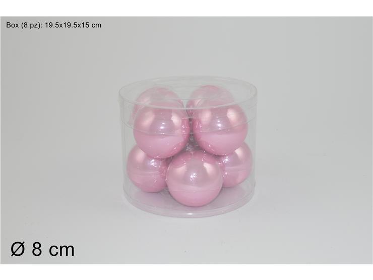 SET 8 PALLE VETRO 8CM PERLATE ROSA ART.MO000558 SET 8 PALLE VETRO 8CM PERLATE ROSA ART.MO000558