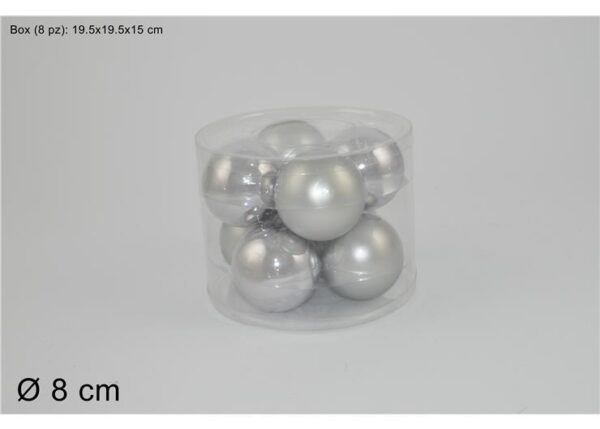 SET 8 PALLE DI NATALE VETRO 8CM 2ASS.SILVER LUCIDA/OPACA ART.MO000559