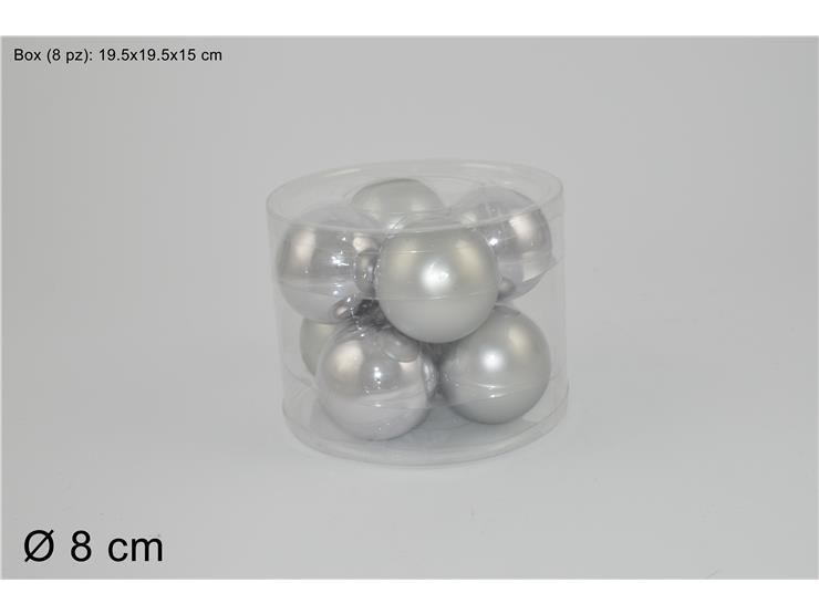 SET 8 PALLE DI NATALE VETRO 8CM 2ASS.SILVER LUCIDA/OPACA ART.MO000559 SET 8 PALLE DI NATALE VETRO 8CM 2ASS.SILVER LUCIDA/OPACA ART.MO000559