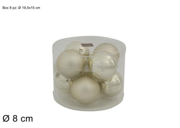 SET 8 PALLE VETRO 8CM 2ASS. BEIGE SATINATE (10251603-8/BE-S&M)