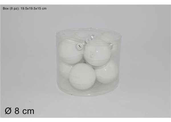 SET PALLE DI NATALE VETRO 8CM 2ASS. BIANCO LUCIDA/OPACA ART.MO000594