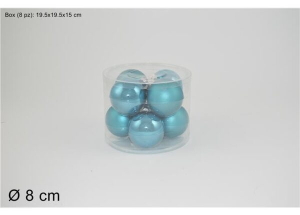 SET 8 PALLE DI NATALE VETRO 8CM TURCHESE LUCIDA/OPACA ART.XNA15006471