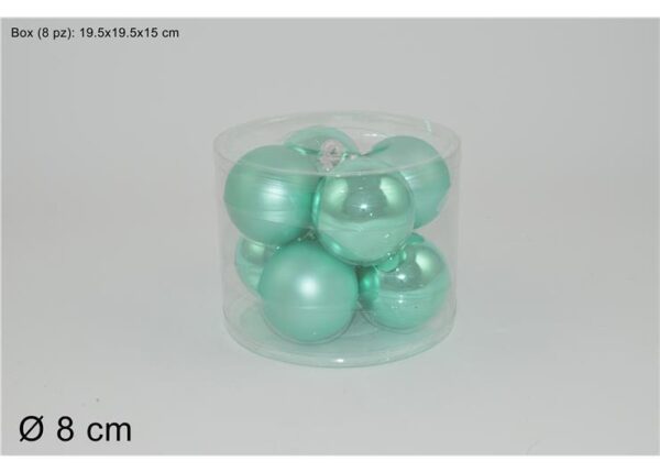 SET 8 PALLE DI NATALE VETRO 8CM 2ASS.VERDE LUCIDA/OPACA (10251603-8/GR-S&M) ART.XNA15006481