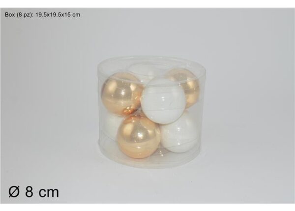 SET 8 PALLE VETRO 8CM BIANCO/ORO ART.MO000598