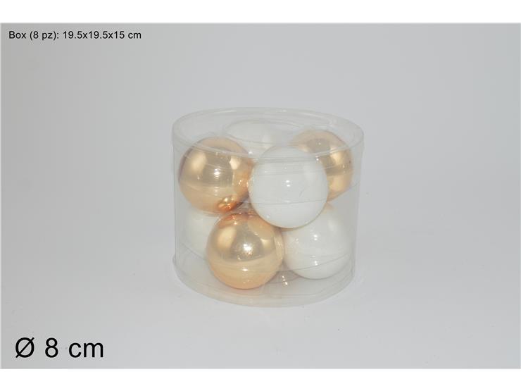 SET 8 PALLE VETRO 8CM BIANCO/ORO ART.MO000598 SET 8 PALLE VETRO 8CM BIANCO/ORO ART.MO000598