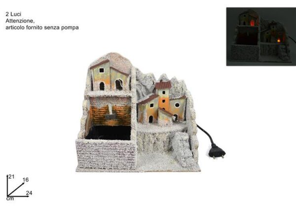 SCENARIO PAESAGGIO INNEVATO 2 LUCI C/FONTANA (NO MOTORINO) HGW-939-2@