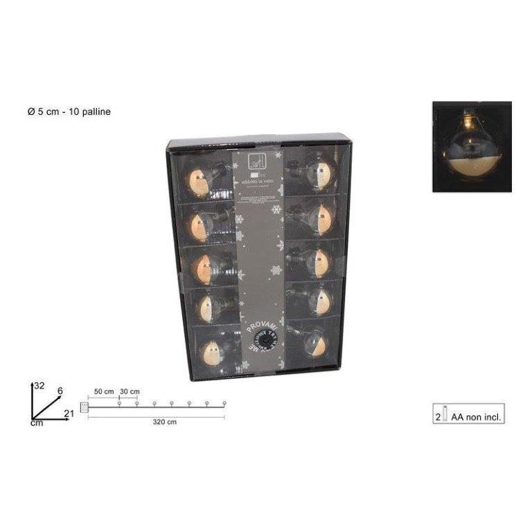 FILO 10 PALLE VETRO C_LUCI BATTERIA ORO DUE ESSE FILO 10 PALLE VETRO C_LUCI BATTERIA ORO DUE ESSE