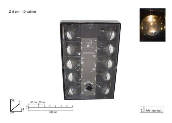 FILO 10 PALLE VETRO C_LUCI BATTERIA SILV ER DUE ESSE