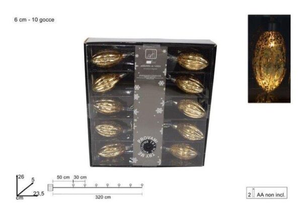 FILO 10 GOCCE VETRO C_LUCI BATTERIA ORO DUE ESSE