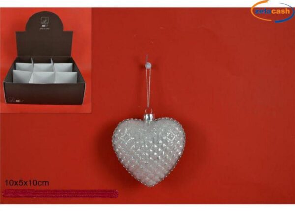 CUORE VETRO BIANC 10CM C/FILO STRAS SILVER IN DISPLAY ART.CM000810A