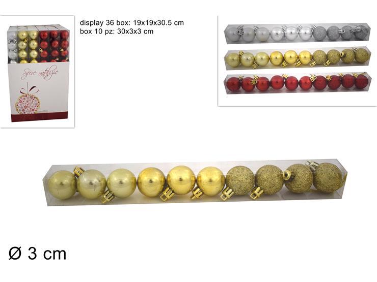 PALLINE 3CM 10PZ IN BOX PVC 3 COL. SM115-X1738G/R/S ART.JE006494 PALLINE 3CM 10PZ IN BOX PVC 3 COL. SM115-X1738G/R/S ART.JE006494