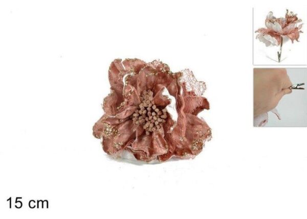 FIORE VELLUTO ROSA CON PINZETTA E BORDI CON PAILLETTES