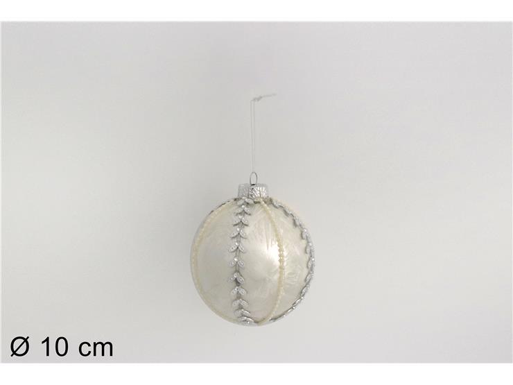PALLA VETRO SILVER C/ FOGLIE 10CM ART.940037@@ PALLA VETRO SILVER C/ FOGLIE 10CM ART.940037@@