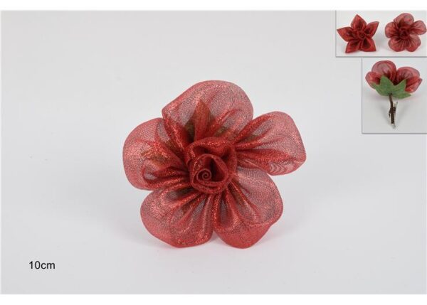 FIORE PINZETTA ORGANZA 10CM 2 ASS ROSSO XM17-377B/EG RED(ROUND+POINT)