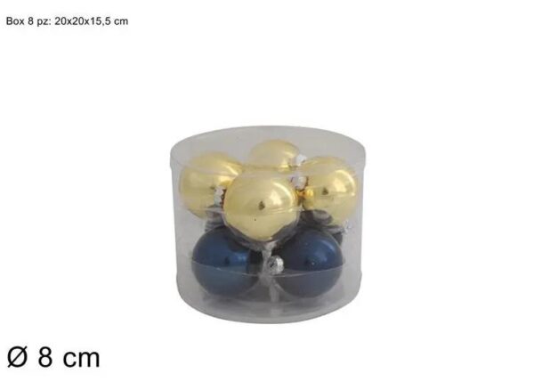 SET 8 PALLE VETRO 8CM LUCIDE BLU/ORO 940073 BLUE/GOLD MN000922