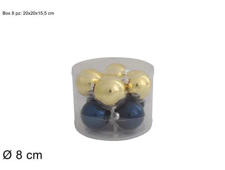 SET 8 PALLE VETRO 8CM LUCIDE BLU/ORO 940073 BLUE/GOLD MN000922 SET 8 PALLE VETRO 8CM LUCIDE BLU/ORO 940073 BLUE/GOLD MN000922