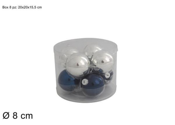 SET 8 PALLE DI NATALE VETRO 8CM LUCIDE BLU/SILVER 94007A ART.XNA19023731