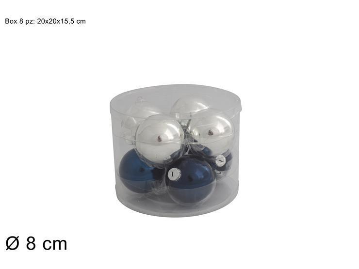 SET 8 PALLE DI NATALE VETRO 8CM LUCIDE BLU/SILVER 94007A ART.XNA19023731 SET 8 PALLE DI NATALE VETRO 8CM LUCIDE BLU/SILVER 94007A ART.XNA19023731