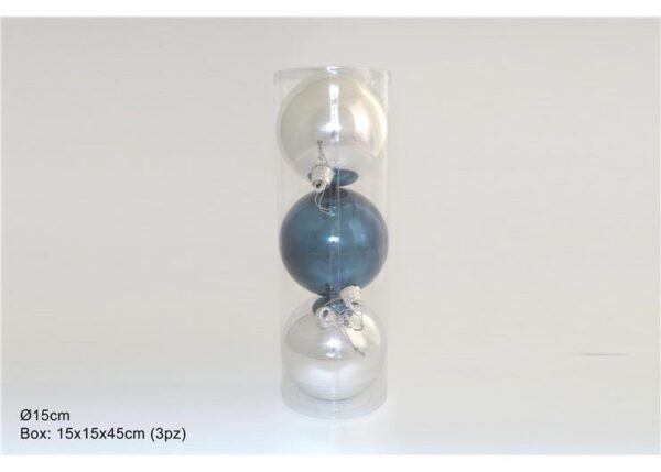 PALLE DI NATALE 15CM SET 3PZ IN BOX PVC BLU/SILVER ART. SV1503N-01S1 @@ ART.XNA19005501