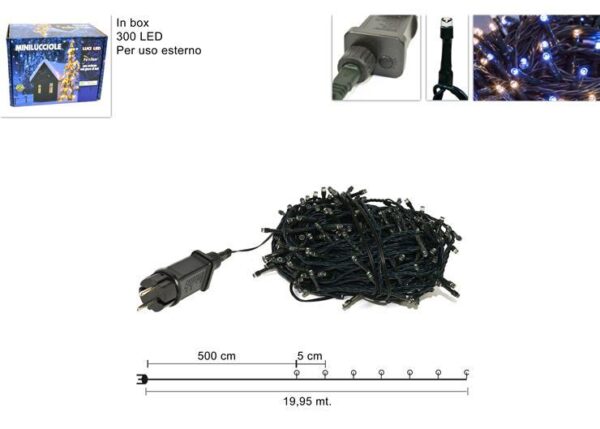 MINILUCCIOLE 300LED SCAT.USO EST.BIAN.CALD/BLU YC-31LED-300-WW/B-IP44