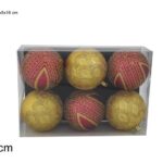 PALLE 8CM SET 6PZ BORDEAUX/ORO C/DECORO GLITTER ORO ART. SC19D009-1