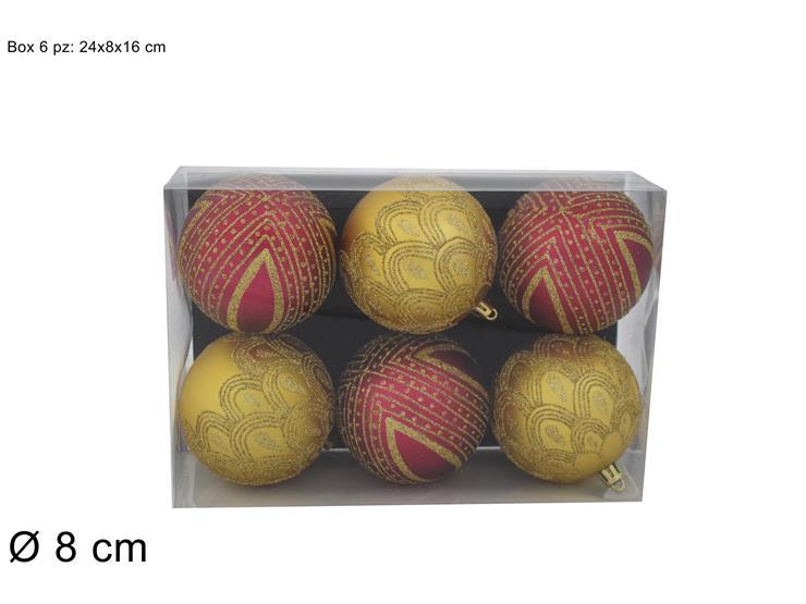 PALLE 8CM SET 6PZ BORDEAUX/ORO C/DECORO GLITTER ORO ART. SC19D009-1 PALLE 8CM SET 6PZ BORDEAUX/ORO C/DECORO GLITTER ORO ART. SC19D009-1