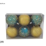 PALLE 8CM SET 6PZ VERDE/ORO C/DECORO GLITTER ORO ART. SC19D009-2