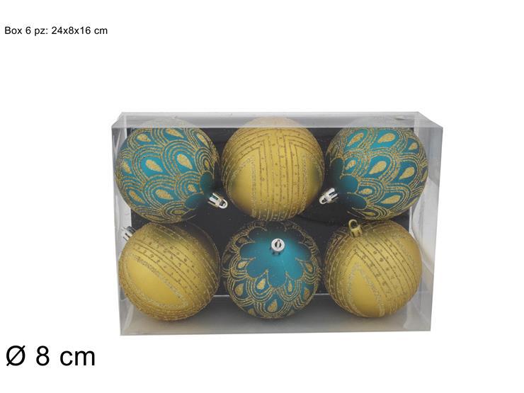 PALLE 8CM SET 6PZ VERDE/ORO C/DECORO GLITTER ORO ART. SC19D009-2 PALLE 8CM SET 6PZ VERDE/ORO C/DECORO GLITTER ORO ART. SC19D009-2