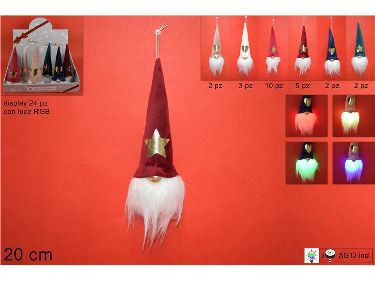 GNOMO DI NATALE C/CAPP.VELL.LUCE BATT. 20CM 6 COL.DISP.RDTD-L007 ASS.COL GNOMO DI NATALE C/CAPP.VELL.LUCE BATT. 20CM 6 COL.DISP.RDTD-L007 ASS.COL