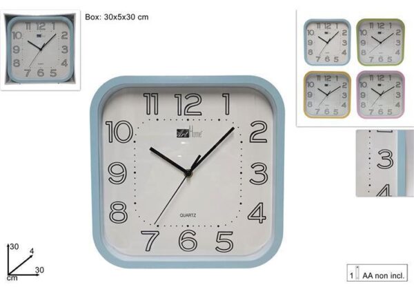 OROLOGIO DA MURO QUADRATO C/CORNICE COLORATA 4COL 130-101209/10/11/12 ART.DEV18007041