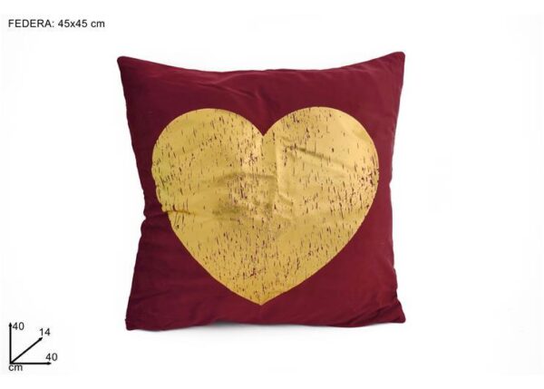CUSCINO 45X45 IN VELLUTO ROSSO C/CUORE DORATO DM04-C