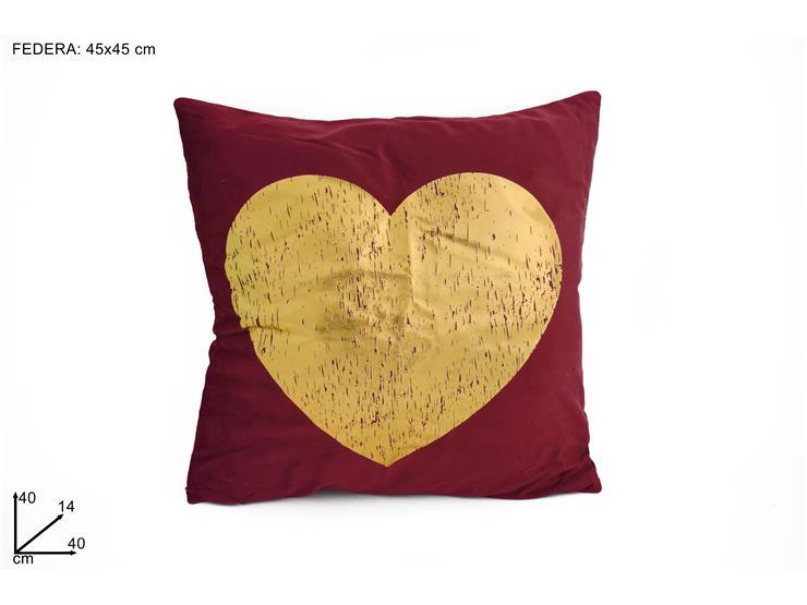 CUSCINO 45X45 IN VELLUTO ROSSO C/CUORE DORATO DM04-C CUSCINO 45X45 IN VELLUTO ROSSO C/CUORE DORATO DM04-C