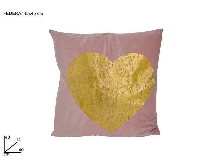 CUSCINO 45X45 IN VELLUTO ROSA C/CUORE DORATO DM07-C CUSCINO 45X45 IN VELLUTO ROSA C/CUORE DORATO DM07-C