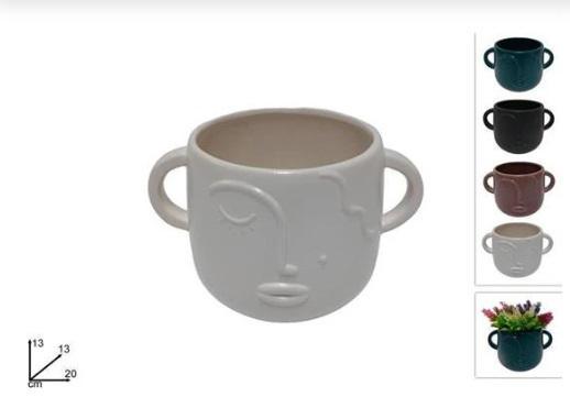 VASO CERAMICA VISO STILIZZATO 4COL. ASS. 20CM ART.DEV23012111