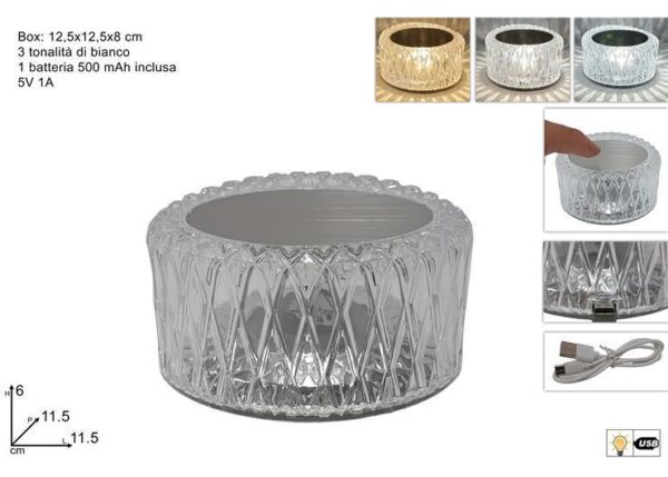 LAMPADA DA TAVOLO EFF. CRISTALLO 3 BIANCHI RICAR. USB GL557240 ART.DEV23015521
