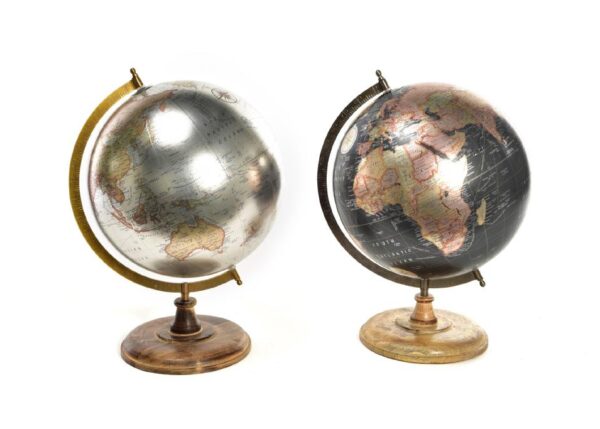 MAPPAMONDO "METALLIC" GRANDE CON BASE IN LEGNO ASS. 33X30XH42CM ART.18850