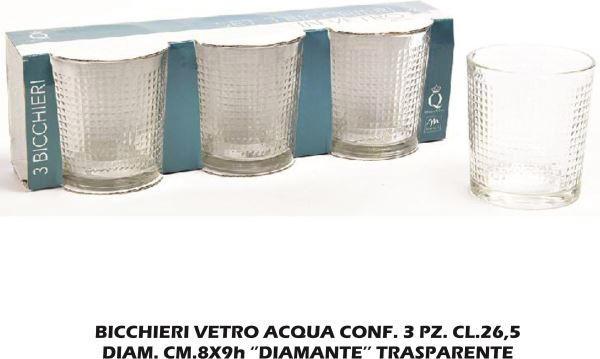 BICCHIERI S/3 IN VETRO "DIAMANTE" TRASP. ART.23717 -
