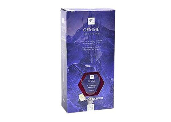 DIFFUSORE DI FRAGRANZA C/BOTTIGLIA ESAGONALE 700ML LAVANDA&MENTA C/BACCHETTI C/SCATOLA REGALO ART.24400