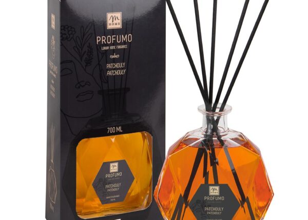 DIFFUSORE DI FRAGRANZA C/BOTTIGLIA ESAGONALE 700 ML PATCHOULY C/BACCHETTI C/SCATOLA REGALO ART.24622