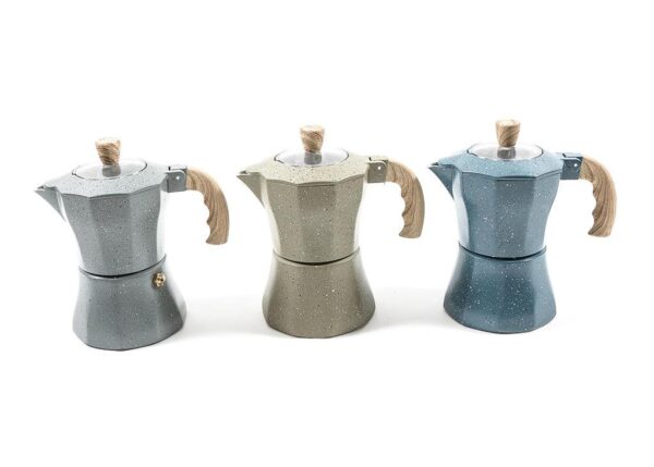 CAFFETTIERA MOKA IN ALLUMINIO " STONE" 2 TAZZE 13.5X7XH.14.5 CM. ASS. ART.04096 -