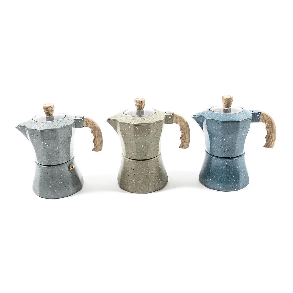 CAFFETTIERA MOKA IN ALLUMINIO " STONE" 2 TAZZE 13.5X7XH.14.5 CM. ASS. ART.04096 - CAFFETTIERA MOKA IN ALLUMINIO " STONE" 2 TAZZE 13.5X7XH.14.5 CM. ASS. ART.04096 -