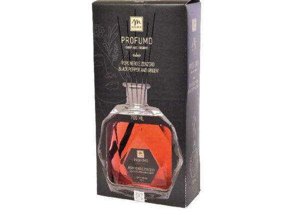DIFFUSORE DI FRAGRANZA CON BOTTIGLIA ESAGONALE 700 ML PEPE NERO & ZENZERO C/BACCHETTI C/SCATOLA ART.14945 -
