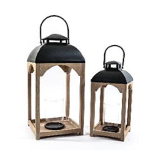 LANTERNA IN LEGNO E METALLO CON BICCHIERE IN VETRO H.55X24X24CM ART.47844 - LANTERNA IN LEGNO E METALLO CON BICCHIERE IN VETRO H.55X24X24CM ART.47844 -