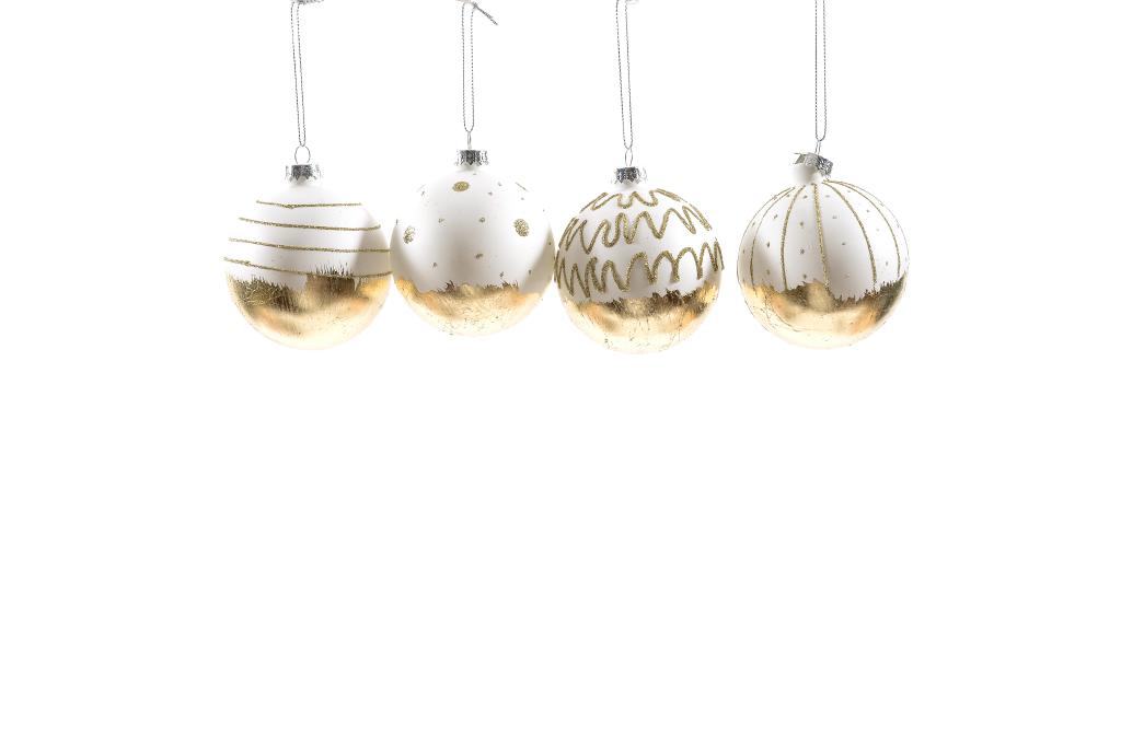 PALLA DI NATALE "GOLD" IN VETRO DIAM. 8CM ASS. IN ESP.BIANCO/ORO 59502 - - immagine 1