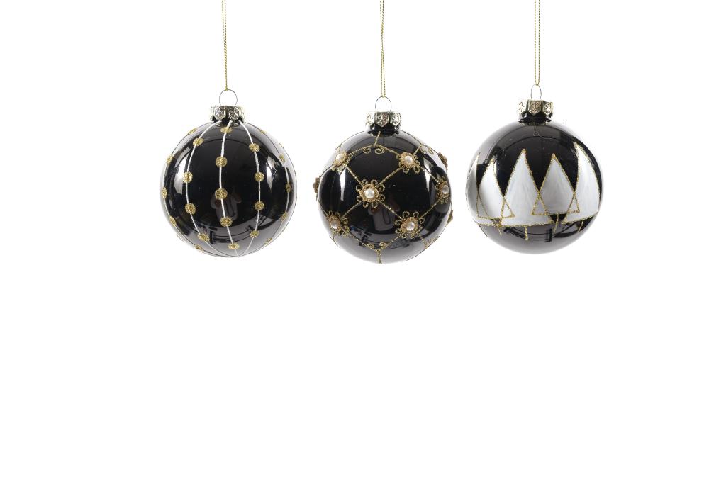 PALLA DI NATALE IN VETRO DIAM. 8CM ASS. IN ESP. NERA/ORO ART. 60294 - PALLA DI NATALE IN VETRO DIAM. 8CM ASS. IN ESP. NERA/ORO ART. 60294 -