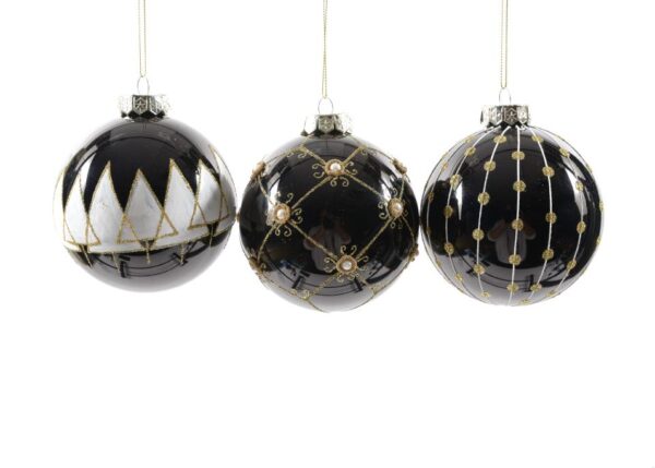 PALLA DI NATALE IN VETRO DIAM.10CM ASS. IN ESP. NERA/ORO ART. 60300 -