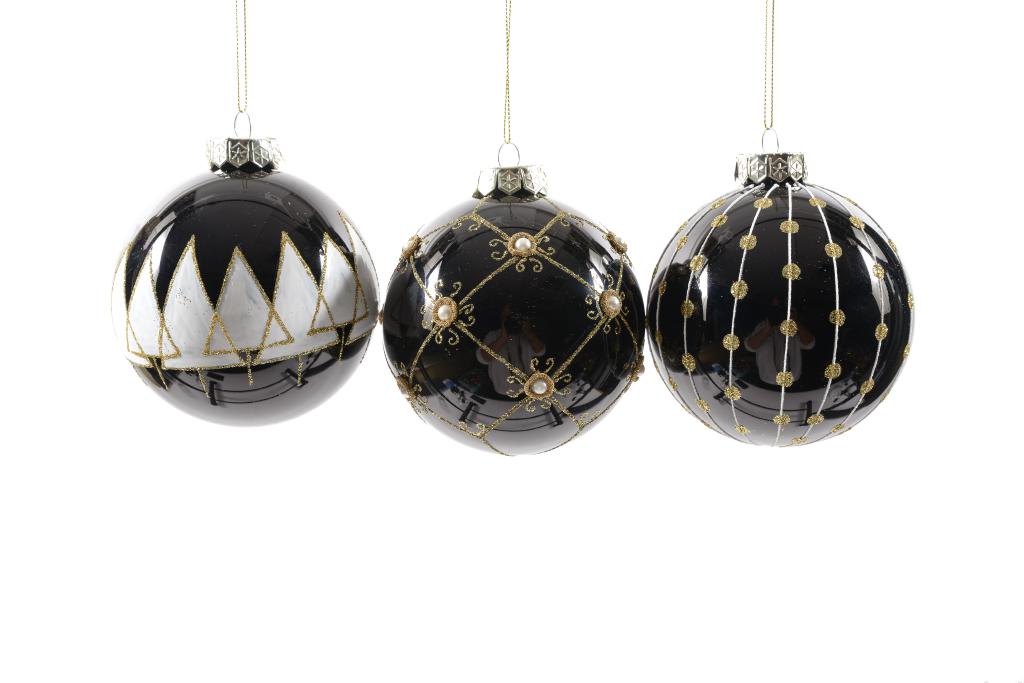 PALLA DI NATALE IN VETRO DIAM.10CM ASS. IN ESP. NERA/ORO ART. 60300 - PALLA DI NATALE IN VETRO DIAM.10CM ASS. IN ESP. NERA/ORO ART. 60300 -