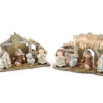 PRESEPE 5 PERSONAGGI IN CERAMICA E LEGNO C/LUCI 24X9XH.14.5 CM ASS.ART.60843
