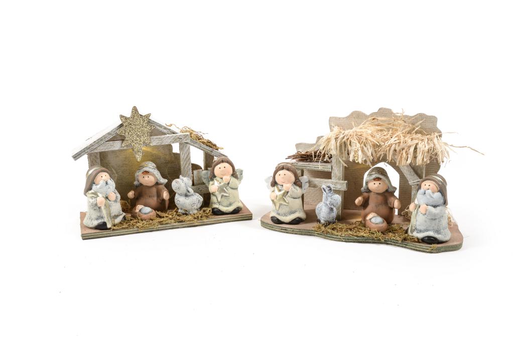 PRESEPE 5 PERSONAGGI IN CERAMICA E LEGNO C/LUCI 24X9XH.14.5 CM ASS.ART.60843 PRESEPE 5 PERSONAGGI IN CERAMICA E LEGNO C/LUCI 24X9XH.14.5 CM ASS.ART.60843