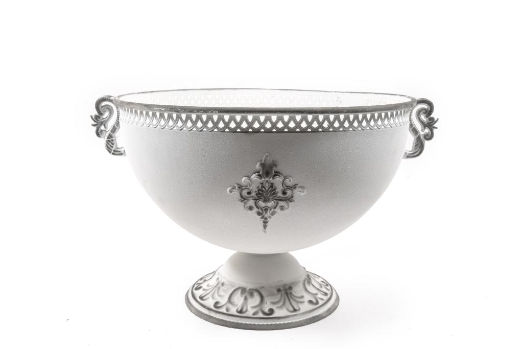 COPPA IN METALLO CON MANICI BIANCA DECAPPATA H.37X63X52CM 66883 - COPPA IN METALLO CON MANICI BIANCA DECAPPATA H.37X63X52CM 66883 -